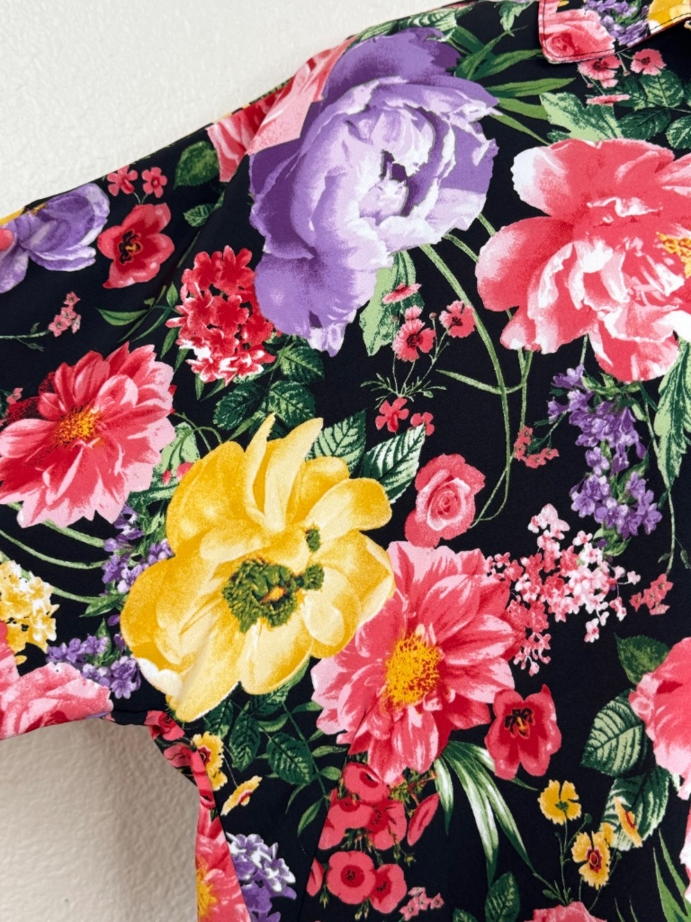 Catherine Malandrino XL Floral Tunic Blouse Black Multicolor Drop Shoulder - Picture 4 of 10